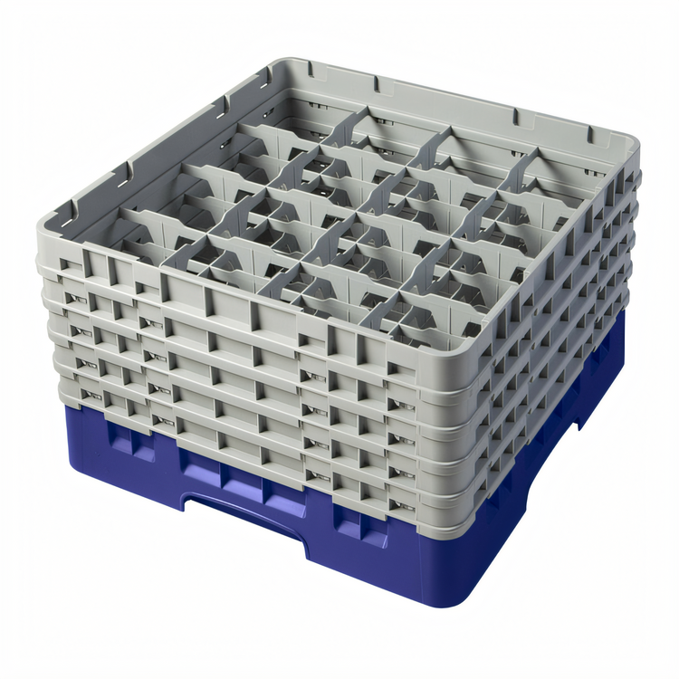 Product image #2 for Cambro Camrack® Full Size 16-Compartment Glass Rack with 5 Soft Gray Extenders, Navy Blue