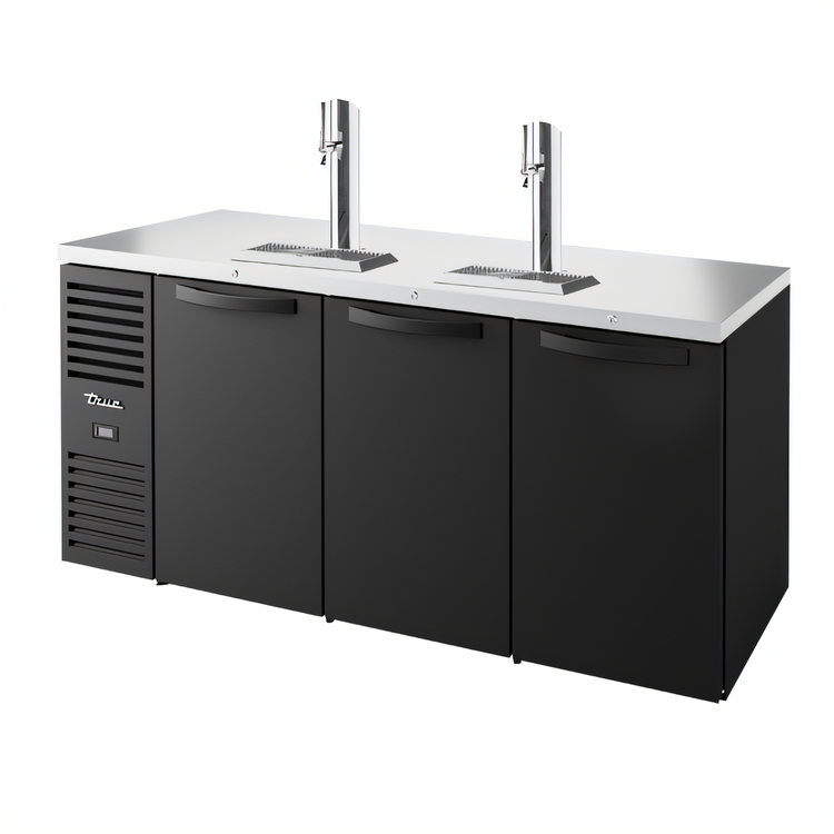 Product image #1 for True Three-Section 72-Inch Refrigerated Draft Beer Cooler with 2 Columns and Stainless Countertop