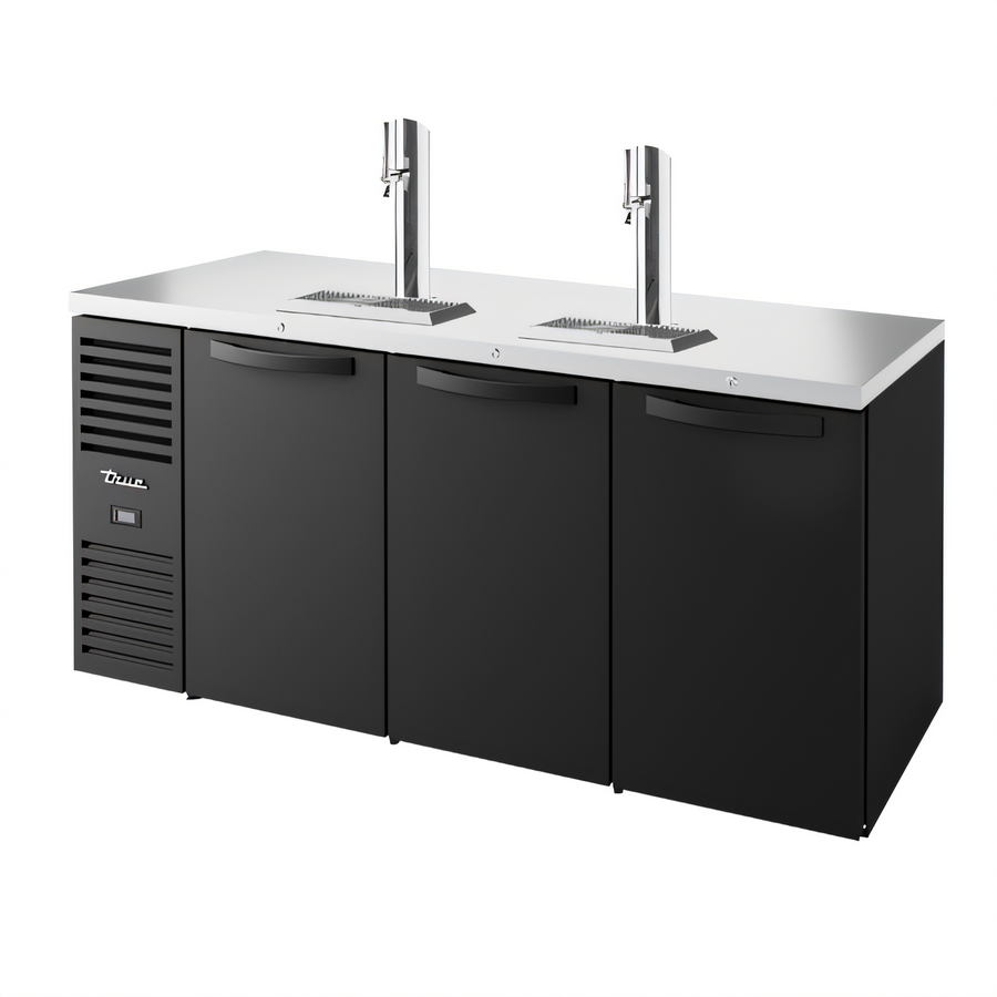 Product image #1 for True Three-Section 72-Inch Refrigerated Draft Beer Cooler with 2 Columns and Stainless Countertop