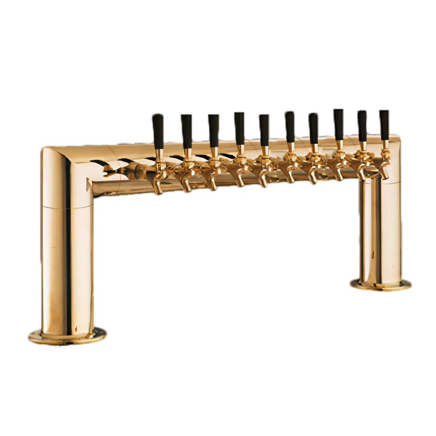 Product image #1 for Perlick Pass-Thru Glycol-Cooled Countertop Draft Beer Tower, 46 Inch W x 14 Inch H, 10 Faucets, Tarnish-Free Brass Finish