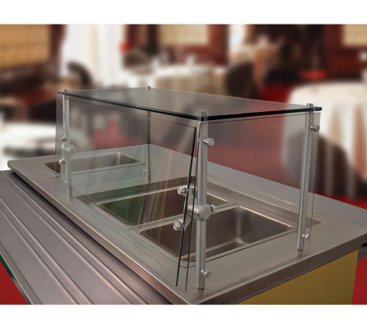 Product image #1 for Advance Tabco Sleek Shield 48-Inch Single-Sided Cafeteria Style Food Shield with Adjustable Front Glass and Glass Top Shelf