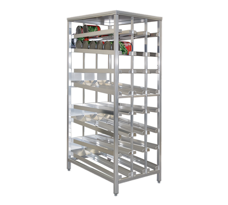Product image #1 for New Age First In, First Out Stationary #10 Can Rack with Sloped Glides, 156-Can Capacity