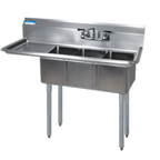 Thumbnail image #1 for BK Resources BKS-3-1014-10-15L 3-Compartment 304 Stainless Steel Sink with Left 15-Inch Drainboard, 18-Gauge Top and Galvanized Legs