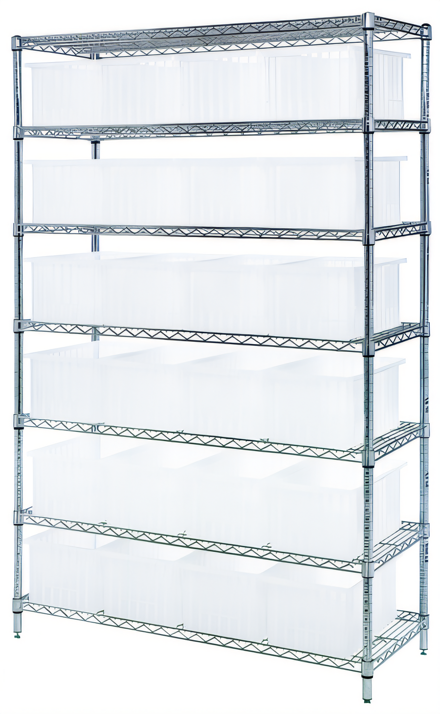 Product image #1 for Quantum Bin Wire Shelving System with 7 Shelves and 24 Clear Containers, 48"W x 18"D x 74"H