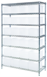 Quantum Bin Wire Shelving System with 7 Shelves and 24 Clear Containers, 48