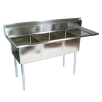 Thumbnail image #1 for John Boos E3S8-1620-12R18 3-Compartment Stainless Steel Sink with Right-Hand 18-Inch Drainboard, 16 x 20 x 12-Inch Compartments