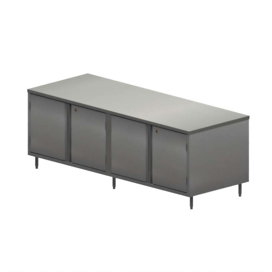 Product image #1 for 96 Inch x 36 Inch Stainless Steel Chef Table with Cabinet Base and Hinged Locking Doors
