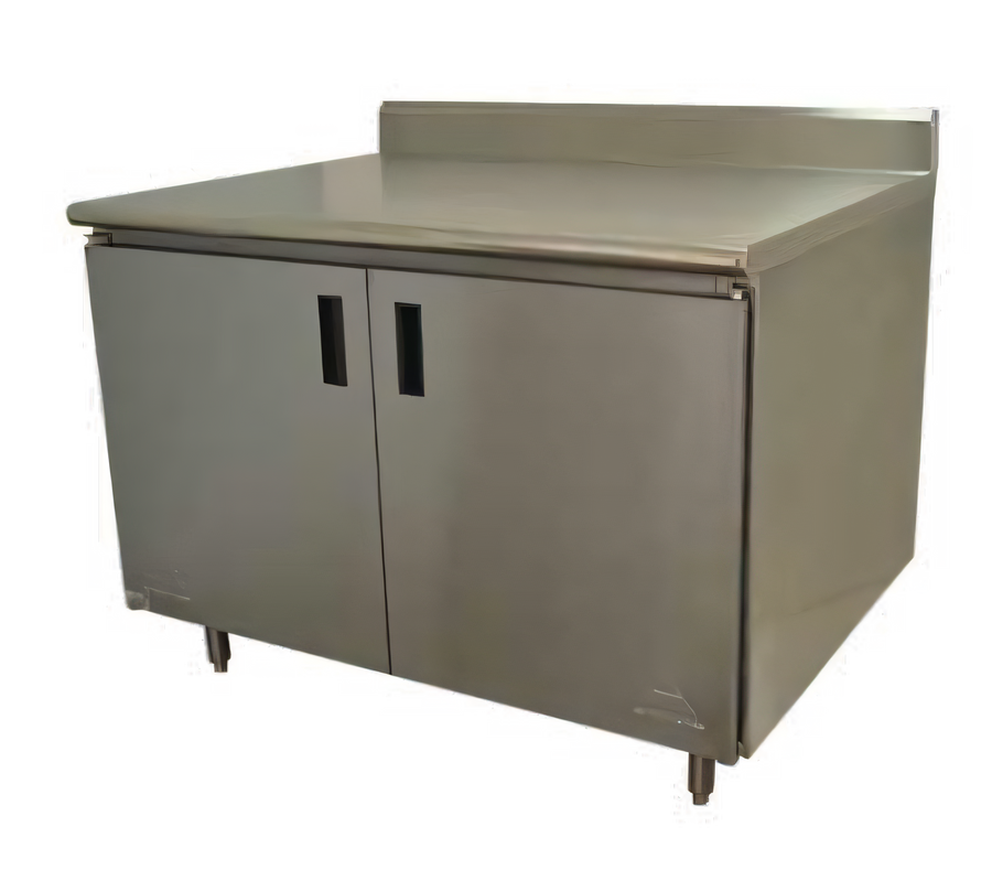 Product image #1 for Advance Tabco Special Value 60" x 30" Cabinet-Base Enclosed Work Table with 16-Gauge 304 Stainless Steel Top and 5" Backsplash