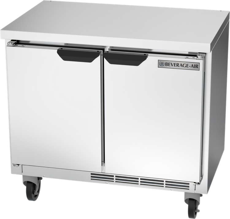 Product image #1 for Beverage-Air WTR34HC-FLT Shallow Depth Two-Section Worktop Refrigerator with Flat Top and Solid Doors