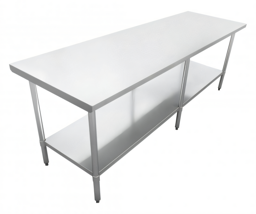 Product image #1 for Omcan 96-Inch x 18-Inch Flat Top Stainless Steel Work Table with Galvanized Undershelf