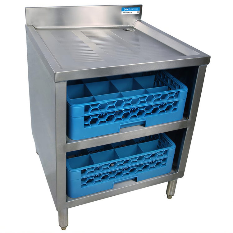Product image #1 for BK Resources 24" x 21" Stainless Steel Underbar Glass Rack Unit with Drainboard Top and Open Front Base