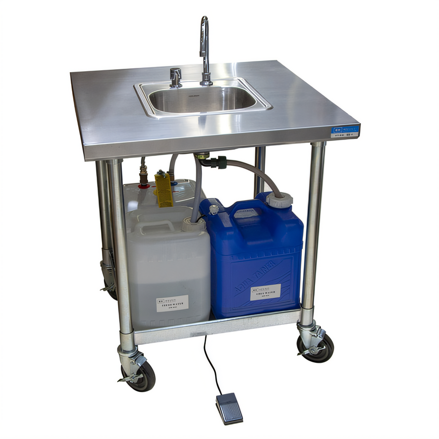 Product image #1 for BK Resources Mobile Hot Water Hand Wash Sink with 12" x 10" Bowl, 5-Gallon Fresh Water Tank, and 7-Gallon Waste Water Tank