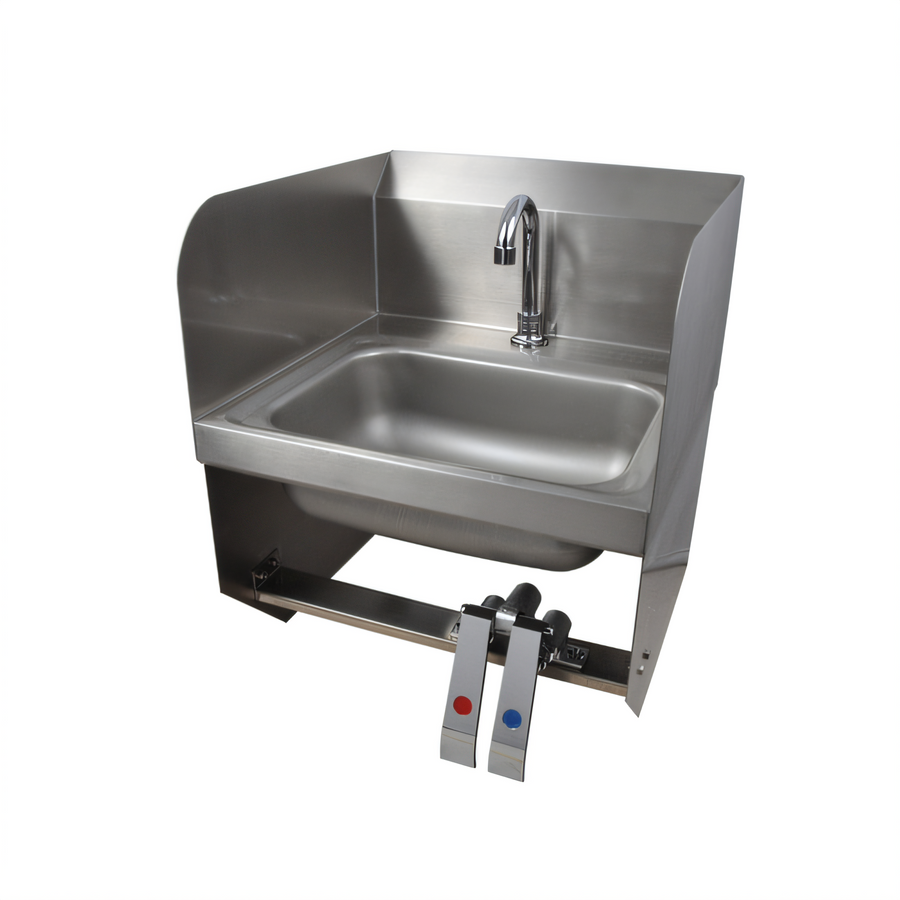 Product image #1 for BK Resources Wall-Mounted Hand Sink with Knee Valve and Gooseneck Spout, 14 x 10 x 5 Bowl, 304 Stainless Steel