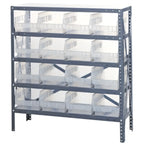 Thumbnail image #1 for Quantum 1239-207CL Heavy-Duty Stationary Wire Shelving Unit, 5 Shelves, 16 Clear Bins, 400 lb. per Shelf, 36 x 12 x 39 Inches