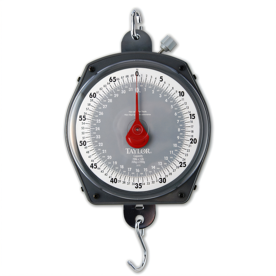 Product image #1 for Taylor Precision Industrial Hanging Dial Scale with S-Hooks, 70 lb x 1/2 lb, Steel Housing