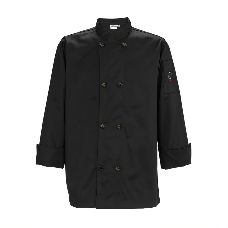 Product image #1 for Signature Chef Men's Tapered Fit Double-Breasted Chef Jacket with Thermometer Pocket, Black, 3XL