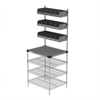 Metro Chain Reaction Drive-Thru POS & Staging Work Station, 30 x 24 x 74 Inches, with 15 Overhead Bins