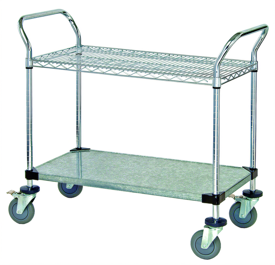 Product image #1 for Quantum WRC-2160-2CG 60-Inch Two-Shelf Utility Bus Cart with Chrome-Plated Wire and Galvanized Solid Shelves