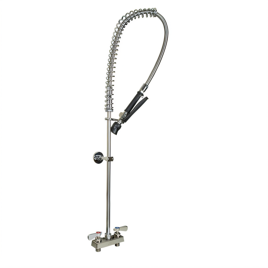 Product image #1 for BK Resources Evolution Pre-Rinse Faucet Assembly, Deck Mount, 4 Inch Centers, 12 Inch Wall Bracket