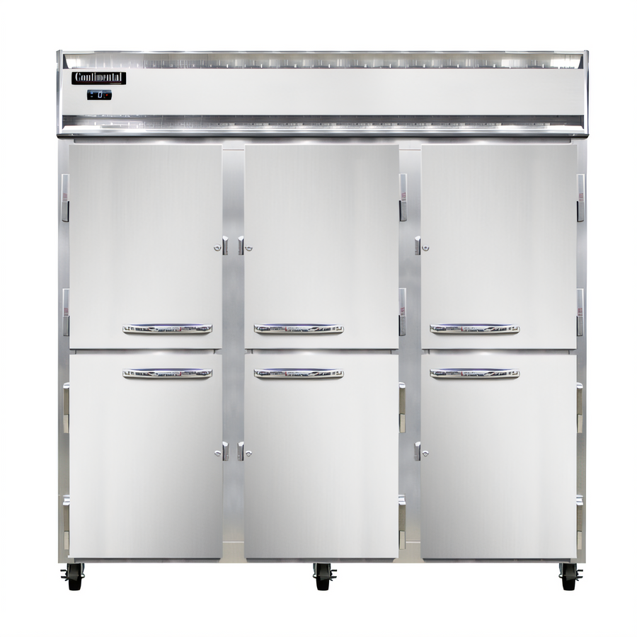 Product image #1 for Continental Refrigerator 3FNSSHD Three-Section Standard Depth Reach-In Freezer with Half-Height Solid Doors