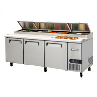 Migali Competitor Series 93-Inch Three-Section Stainless Steel Refrigerated Counter/Pizza Prep Table with 3 Solid Doors