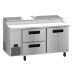 Thumbnail image #1 for Hoshizaki Steelheart PR67B-D2 67-Inch Two-Section Refrigerated Pizza Prep Table with One Door and Two Drawers