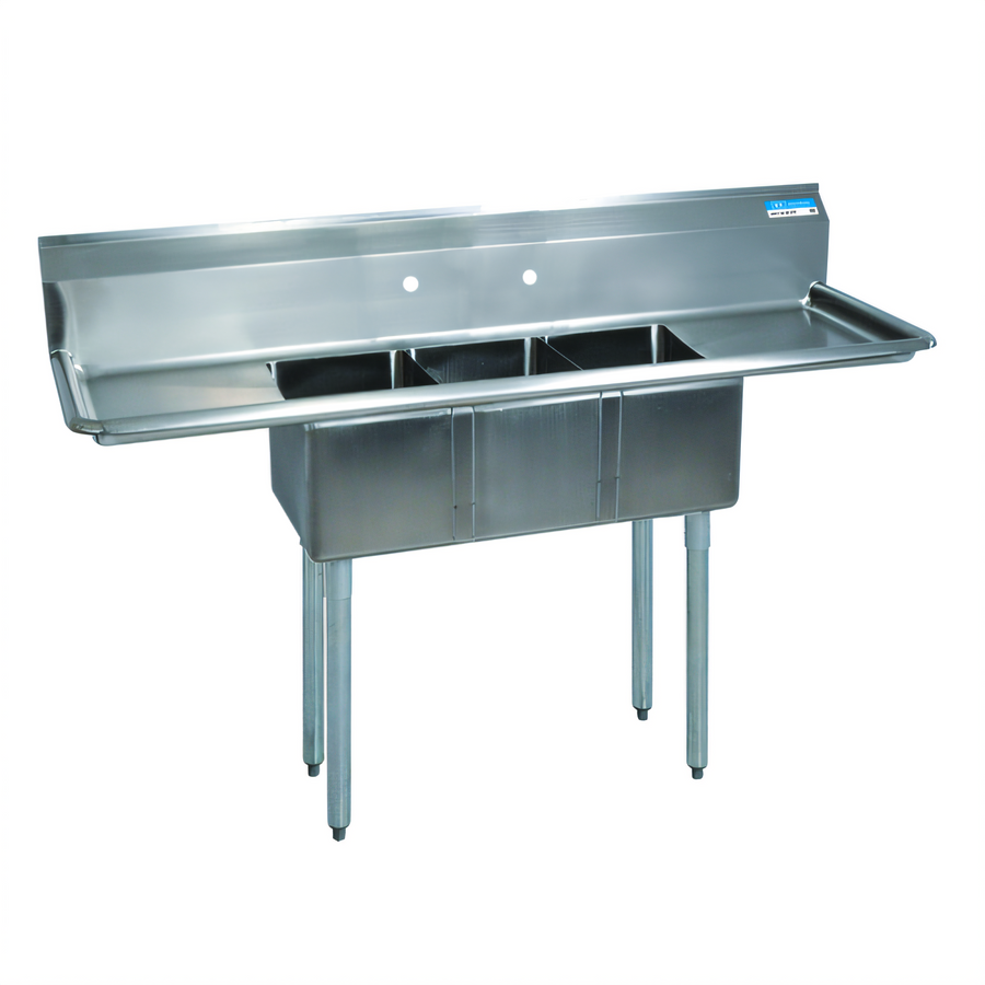 Product image #1 for BK Resources 3-Compartment Convenience Store Sink with Dual 12-Inch Drainboards, 54-Inch Wide