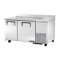 True Manufacturing 60 1/4-Inch Wide Deep Worktop Two-Section Freezer with Stainless Steel Doors and Rear Splash
