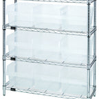 Thumbnail image #1 for Quantum WR4-39-1236-809CL Bin Wire Shelving Center, 4 Shelves, 9 Clear Bins, 36W x 12D x 39H, Chrome