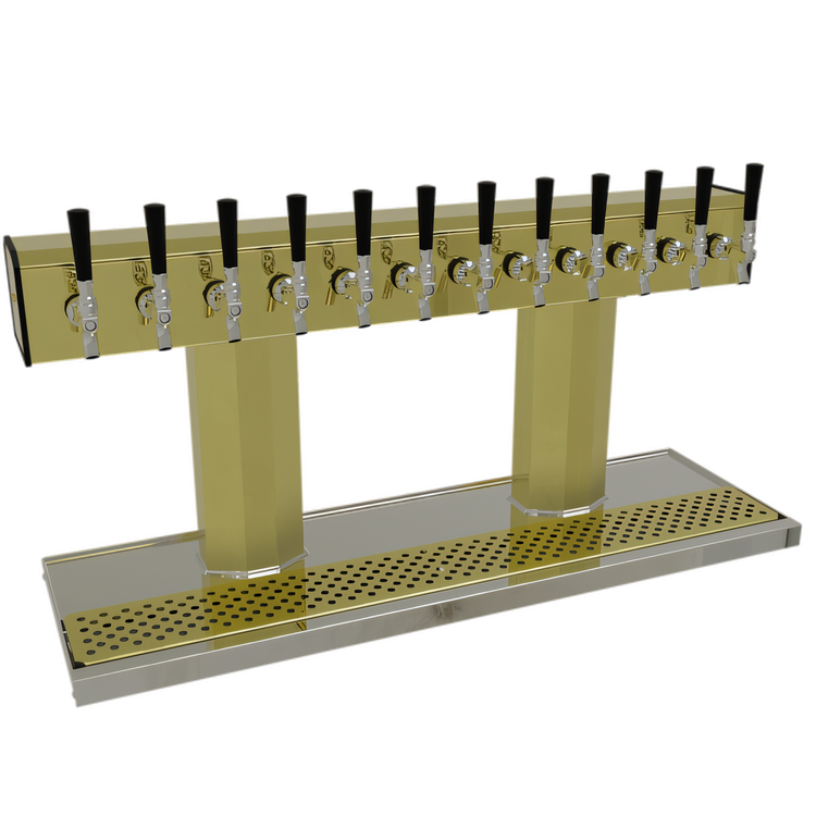 Product image #1 for Glastender Countertop Tee Draft Dispensing Tower with 12 Faucets, Glycol Cooling, and Polished Brass Finish