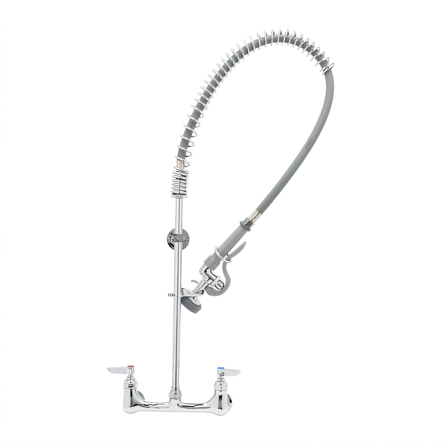 Product image #1 for T&S Brass EasyInstall 8-Inch Wall Mount Pre-Rinse Unit with Brush Spray Valve and 12-Inch Adjustable Wall Bracket