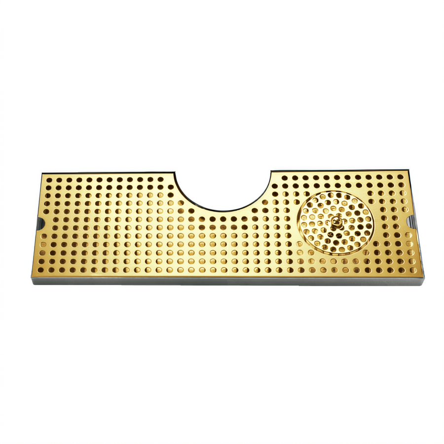 Product image #1 for Micro Matic Surface Mount Drip Tray Trough with Integral Glass Rinser, Metropolis T Cutout, 34 Inch, PVD Brass/Stainless Steel