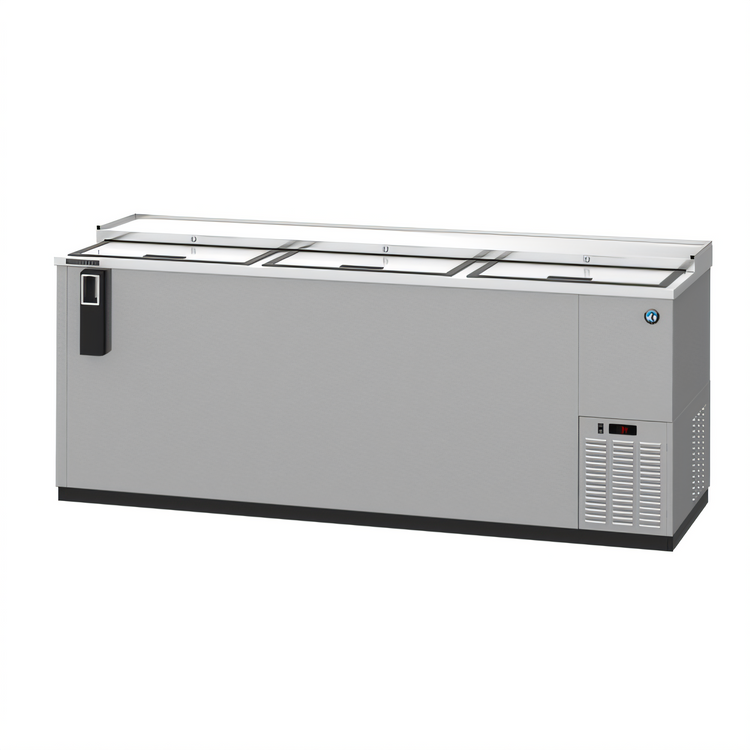 Product image #1 for Hoshizaki 80-Inch Three-Section Reach-In Bottle Cooler with Side-Mount Self-Contained Refrigeration