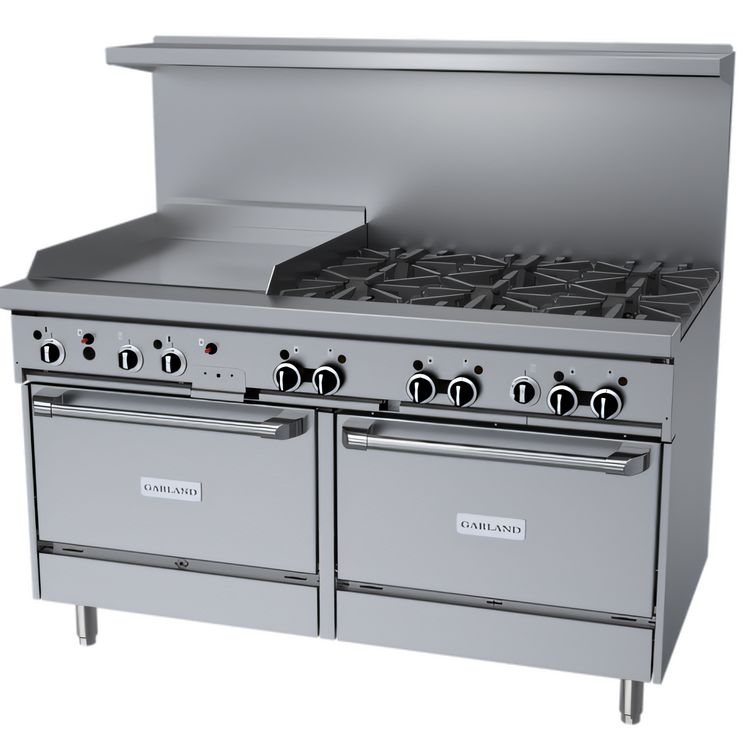 Product image #1 for Garland GF Starfire Pro Series 60-Inch Gas Restaurant Range with 6 Open Burners, 24-Inch Griddle, and 2 Standard Ovens