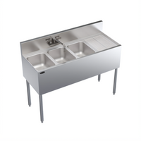 Krowne Royal Series 48-Inch x 19-Inch Three-Compartment Underbar Sink Unit with Right Drainboard