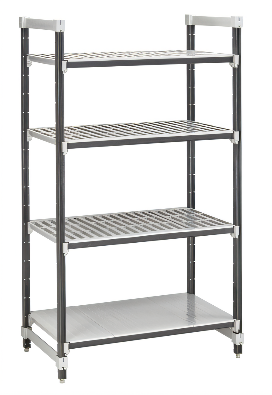 Product image #1 for Cambro Camshelving Elements XTRA 24" x 24" x 72" Stationary Starter Unit, 4-Tier Vented and Solid Polymer Shelving, Speckled Gray