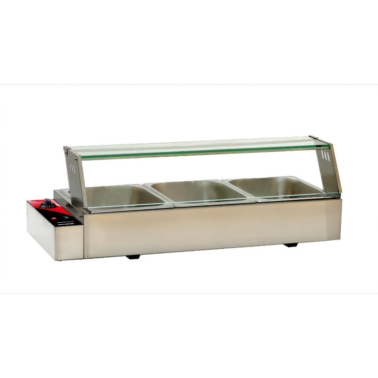 Product image #1 for Omcan Countertop Bain Marie Food Warmer with 3 Half-Size Pans, Stainless Steel, 120V