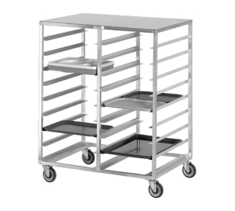 Product image #1 for Aluminum Double-Section Cafeteria Tray Delivery Rack with Solid Top, Side Load, 20-Tray Capacity