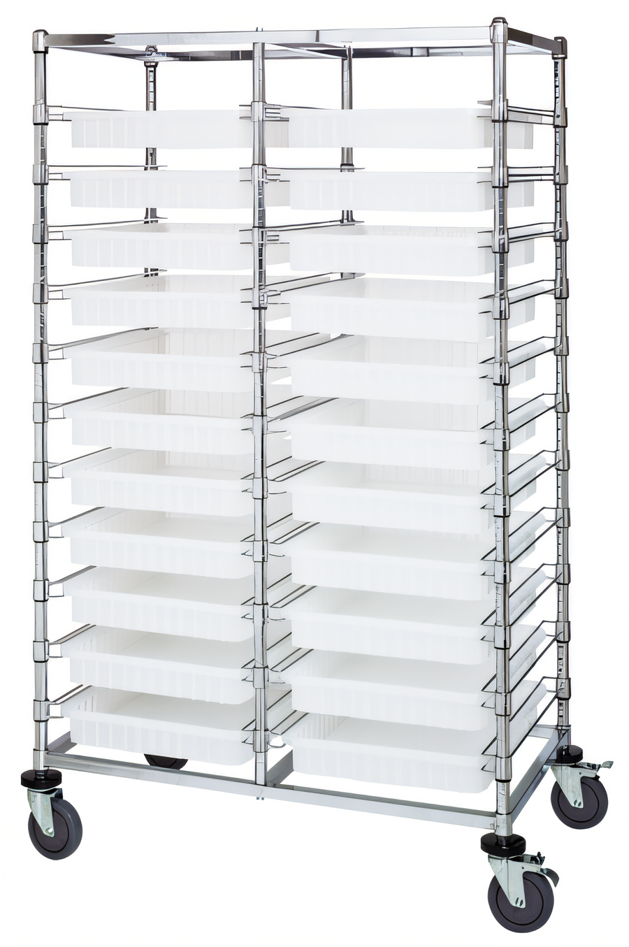 Product image #1 for Quantum Mobile Double-Bay Bin Cart with 22 Clear Bins, Chrome Plated