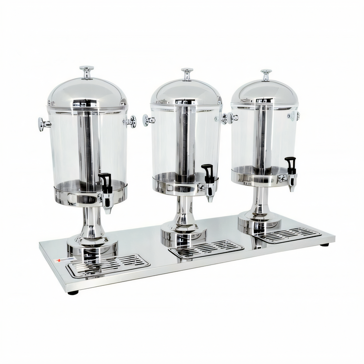 Product image #1 for Triple Juice Dispenser with 3 x 8-Quart Round Tanks, Built-In Taps and Drip Trays