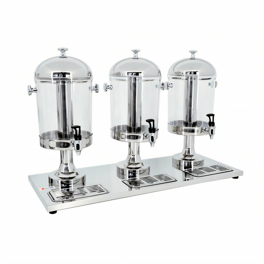 Product image #1 for Triple Juice Dispenser with 3 x 8-Quart Round Tanks, Built-In Taps and Drip Trays
