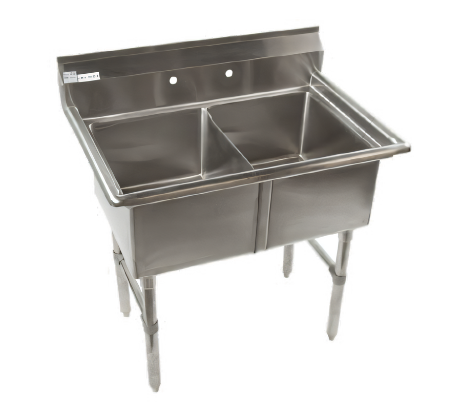 Product image #1 for Economy Two-Compartment 18-Gauge 304 Stainless Steel Sink with 9-Inch Backsplash