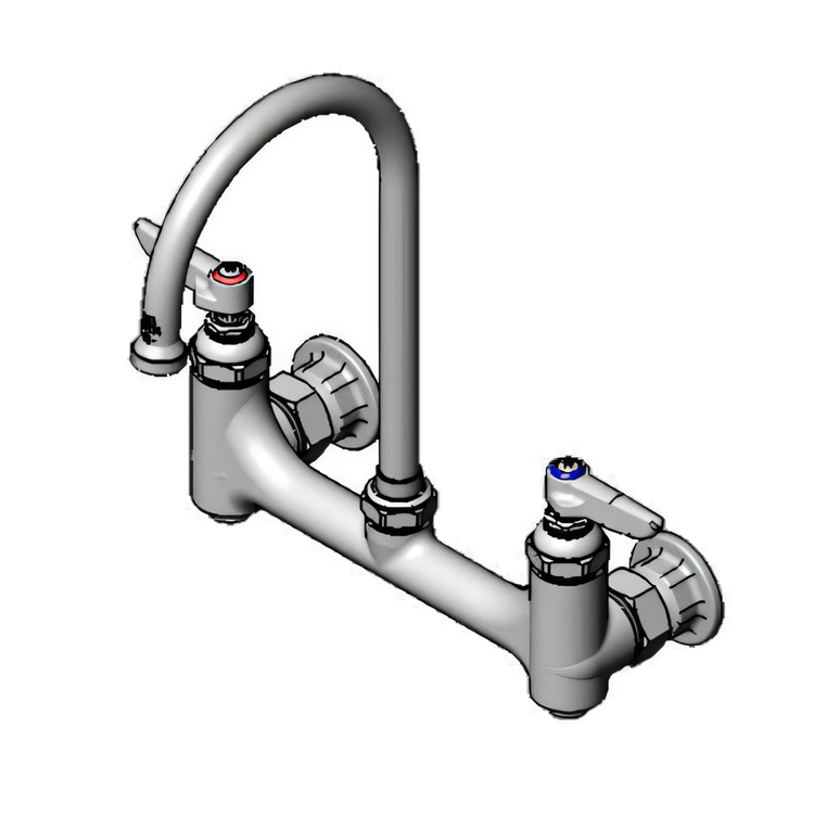 Product image #1 for T&S Brass Low-Lead Wall-Mount Faucet with 5-3/4 Inch Swivel Gooseneck Spout, 8 Inch Adjustable Centers