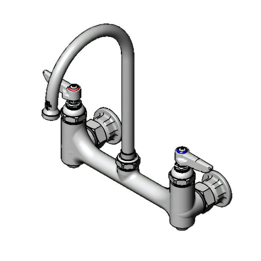 Product image #1 for T&S Brass Low-Lead Wall-Mount Faucet with 5-3/4 Inch Swivel Gooseneck Spout, 8 Inch Adjustable Centers
