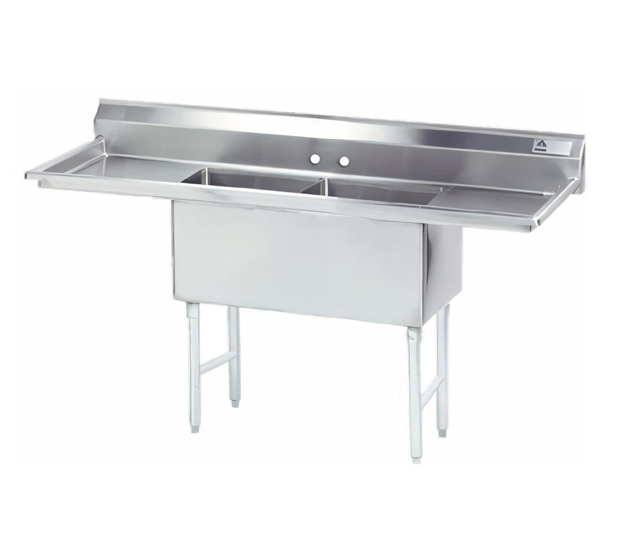 Product image #1 for Advance Tabco Fabricated 2-Compartment Stainless Steel Sink with Left and Right Drainboards, 24 x 24 x 14-Inch Bowls, 96-Inch Overall Length