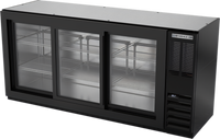 Beverage-Air Three-Section Back Bar Refrigerator with Sliding Glass Doors, 72 Inch, Black Exterior, Stainless Steel Top
