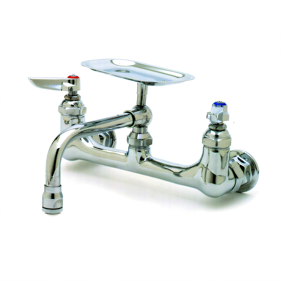 Product image #1 for T&S Brass Wall Mount 8-Inch Centers Double Pantry Mixing Faucet with 6-Inch Swing Nozzle and Soap Dish