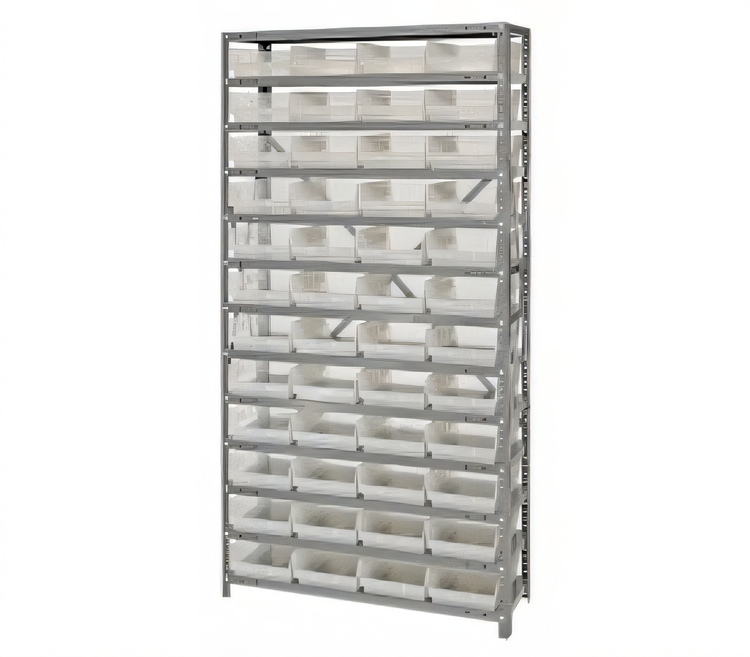 Product image #1 for Quantum Heavy-Duty Stationary Wire Shelving Unit with 13 Shelves and 48 Clear Bins, 36 x 12 x 75 Inches