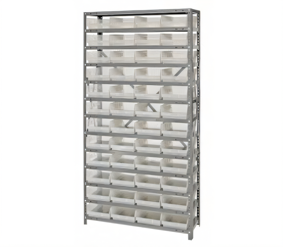 Product image #1 for Quantum Heavy-Duty Stationary Wire Shelving Unit with 13 Shelves and 48 Clear Bins, 36 x 12 x 75 Inches