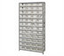 Thumbnail image #1 for Quantum Heavy-Duty Stationary Wire Shelving Unit with 13 Shelves and 48 Clear Bins, 36 x 12 x 75 Inches